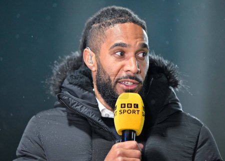 Photo for Former Wales captain Ashley Williams speaks with the BBC ahead of kick off, during the Emirates FA Cup Fourth Round match Blackburn Rovers vs Wrexham at Ewood Park, Blackburn, United Kingdom, 29th January 202 - Royalty Free Image