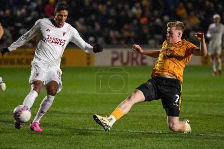Photo for Will Evans of Newport County scores to make it 2-2during the Emirates FA Cup Fourth Round match Newport County vs Manchester United at Rodney Parade, Newport, United Kingdom, 28th January 202 - Royalty Free Image