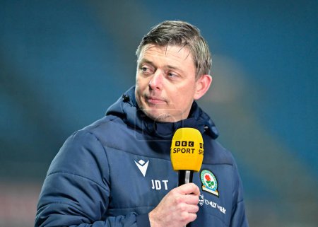 Photo for Jon Dahl Tomasson manager of Blackburn Rovers speaks with the BBC post match, during the Emirates FA Cup Fourth Round match Blackburn Rovers vs Wrexham at Ewood Park, Blackburn, United Kingdom, 29th January 202 - Royalty Free Image