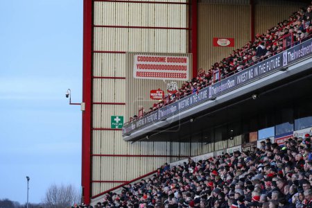 Photo for Come on you reds sign in the East Stand at Oakwell during the Sky Bet League 1 match Barnsley vs Exeter City at Oakwell, Barnsley, United Kingdom, 27th January 2024 - Royalty Free Image