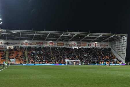 Photo for Blackpool fans in the North Stand during the Bristol Street Motors Trophy Quarter Final match Blackpool vs Bolton Wanderers at Bloomfield Road, Blackpool, United Kingdom, 30th January 202 - Royalty Free Image