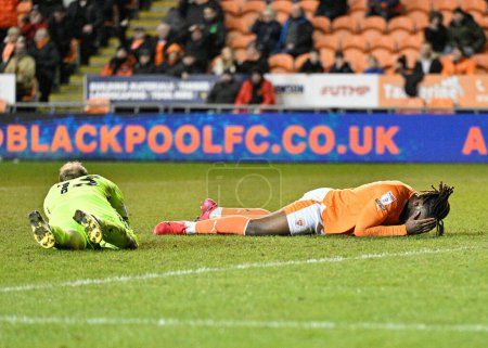 Photo for Kylian Kouassi of Blackpool reacts to miss on goal, during the Bristol Street Motors Trophy Quarter Final match Blackpool vs Bolton Wanderers at Bloomfield Road, Blackpool, United Kingdom, 30th January 202 - Royalty Free Image