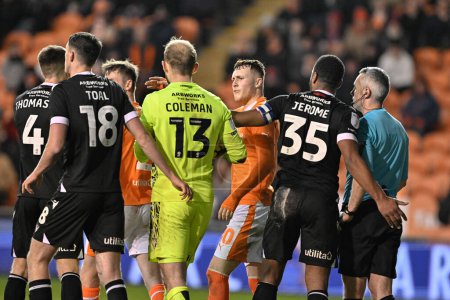 Photo for Tempers spill over as the two teams clash, during the Bristol Street Motors Trophy Quarter Final match Blackpool vs Bolton Wanderers at Bloomfield Road, Blackpool, United Kingdom, 30th January 202 - Royalty Free Image
