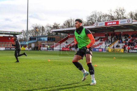 Photo for Jordan Lawrence-Gabriel #4 of Blackpool during the pre-game warm up ahead of the Sky Bet League 1 match Stevenage vs Blackpool at Lamex Stadium, Stevenage, United Kingdom, 3rd February 202 - Royalty Free Image