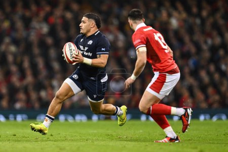 Photo for Sione Tuipulotu of Scotland makes a break during the 2024 Guinness 6 Nations match Wales vs Scotland at Principality Stadium, Cardiff, United Kingdom, 3rd February 202 - Royalty Free Image
