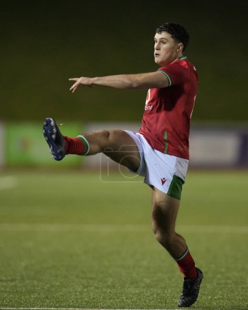 Photo for Harri Wilde of Wales U20's kicks for touch during the 2024 Guinness U20 Six Nations match Wales U20s vs Scotland U20s at Stadiwm CSM, Colwyn Bay, United Kingdom, 2nd February 202 - Royalty Free Image