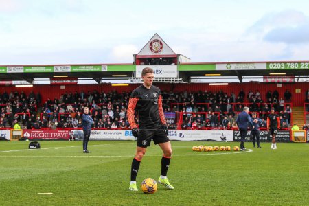 Photo for George Byers of Blackpool during the pre-game warm up ahead of the Sky Bet League 1 match Stevenage vs Blackpool at Lamex Stadium, Stevenage, United Kingdom, 3rd February 202 - Royalty Free Image