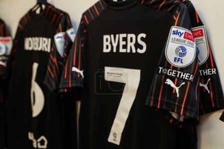 Photo for The third shirt of new signing George Byers of Blackpool ahead of the Sky Bet League 1 match Stevenage vs Blackpool at Lamex Stadium, Stevenage, United Kingdom, 3rd February 202 - Royalty Free Image
