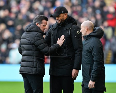 Photo for The two managers Marco Silva manager of Fulham and Vincent Kompany manager of Burnley meet ahead of kick off, during the Premier League match Burnley vs Fulham at Turf Moor, Burnley, United Kingdom, 3rd February 202 - Royalty Free Image