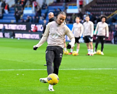 Photo for Bobby De Cordova-Reid of Fulham warms up ahead of the match, during the Premier League match Burnley vs Fulham at Turf Moor, Burnley, United Kingdom, 3rd February 202 - Royalty Free Image