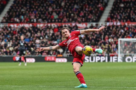 Photo for Lukas Engel of Middlesbrough shoots on goal sending the ball well over the bar during the Sky Bet Championship match Middlesbrough vs Sunderland at Riverside Stadium, Middlesbrough, United Kingdom, 4th February 202 - Royalty Free Image
