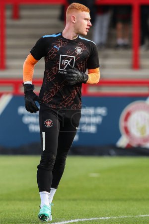 Photo for Mackenzie Chapman of Blackpool during the pre-game warm up ahead of the Sky Bet League 1 match Stevenage vs Blackpool at Lamex Stadium, Stevenage, United Kingdom, 3rd February 202 - Royalty Free Image