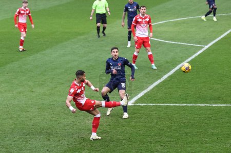 Photo for Barry Cotter of Barnsley crosses the ball during the Sky Bet League 1 match Barnsley vs Leyton Orient at Oakwell, Barnsley, United Kingdom, 10th February 202 - Royalty Free Image