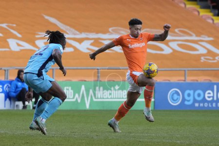 Photo for Jordan Lawrence-Gabriel of Blackpool controls the ball during the Sky Bet League 1 match Blackpool vs Oxford United at Bloomfield Road, Blackpool, United Kingdom, 10th February 202 - Royalty Free Image