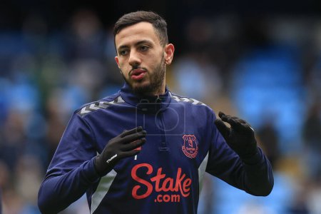 Photo for Dwight McNeil of Everton during the warm up ahead of  the Premier League match Manchester City vs Everton at Etihad Stadium, Manchester, United Kingdom, 10th February 202 - Royalty Free Image