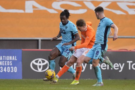 Photo for George Byers of Blackpool crosses the ball during the Sky Bet League 1 match Blackpool vs Oxford United at Bloomfield Road, Blackpool, United Kingdom, 10th February 202 - Royalty Free Image