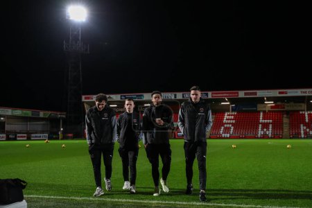 Photo for Blackpool players arrive ahead of the Sky Bet League 1 match Cheltenham Town vs Blackpool at The Completely-Suzuki Stadium, Cheltenham, United Kingdom, 13th February 202 - Royalty Free Image
