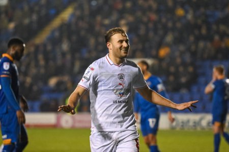 Photo for Herbie Kane of Barnsley celebrates his goal to make it 1-1 during the Sky Bet League 1 match Shrewsbury Town vs Barnsley at Croud Meadow, Shrewsbury, United Kingdom, 13th February 202 - Royalty Free Image