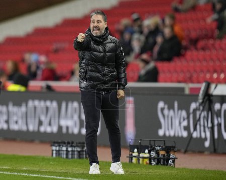 Photo for Mart Cifuentes, manager of QPR shouts instructions during the Sky Bet Championship match Stoke City vs Queens Park Rangers at Bet365 Stadium, Stoke-on-Trent, United Kingdom, 14th February 2024 - Royalty Free Image