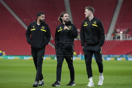 Photo for Jake Clarke-Salter, Lucas Andersen and Jimmy Dunne of QPR inspect the pitch before the Sky Bet Championship match Stoke City vs Queens Park Rangers at Bet365 Stadium, Stoke-on-Trent, United Kingdom, 14th February 202 - Royalty Free Image