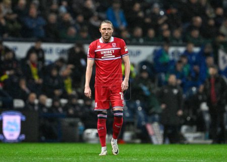 Photo for Luke Ayling of Middlesbrough, during the Sky Bet Championship match Preston North End vs Middlesbrough at Deepdale, Preston, United Kingdom, 14th February 202 - Royalty Free Image