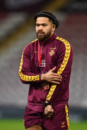 Photo for Esan Marsters of Huddersfield Giants arrives ahead of the Betfred Super League Round 1 match Leigh Leopards vs Huddersfield Giants at Leigh Sports Village, Leigh, United Kingdom, 16th February 202 - Royalty Free Image