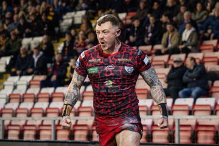 Photo for Josh Charnley of Leigh Leopards celebrates his try during the Betfred Super League Round 1 match Leigh Leopards vs Huddersfield Giants at Leigh Sports Village, Leigh, United Kingdom, 16th February 202 - Royalty Free Image