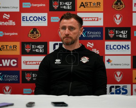Photo for London Broncos Head Coach Mike Eccles speaks to the press after the Betfred Super League Round 1 match St Helens vs London Broncos at Totally Wicked Stadium, St Helens, United Kingdom, 16th February 202 - Royalty Free Image