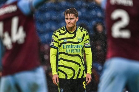 Photo for Martin degaard of Arsenal during the Premier League match Burnley vs Arsenal at Turf Moor, Burnley, United Kingdom, 17th February 2024 - Royalty Free Image