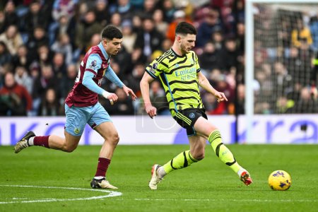 Photo for Declan Rice of Arsenal passes the ball during the Premier League match Burnley vs Arsenal at Turf Moor, Burnley, United Kingdom, 17th February 202 - Royalty Free Image