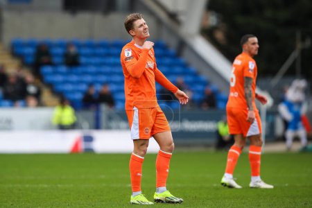 Photo for George Byers of Blackpool gestures to his teammates during the Sky Bet League 1 match Peterborough United vs Blackpool at Weston Homes Stadium, Peterborough, United Kingdom, 17th February 202 - Royalty Free Image