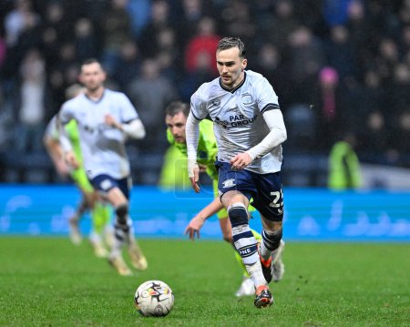 Photo for Liam Millar of Preston North End breaks forwards with the ball, during the Sky Bet Championship match Preston North End vs Blackburn Rovers at Deepdale, Preston, United Kingdom, 17th February 202 - Royalty Free Image