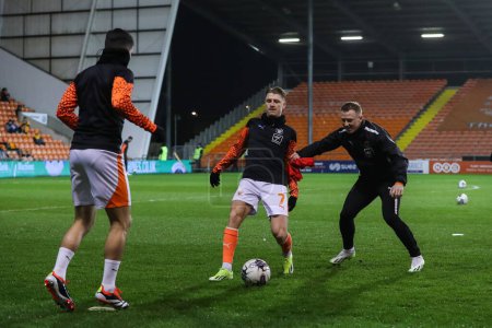 Photo for George Byers of Blackpool during the pre-game warm up ahead of the Bristol Street Motors Trophy Semi-Final match Blackpool vs Peterborough United at Bloomfield Road, Blackpool, United Kingdom, 20th February 202 - Royalty Free Image