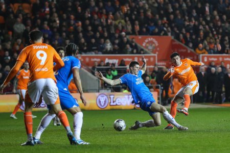 Photo for Albie Morgan of Blackpool has a shot at goal during the Bristol Street Motors Trophy Semi-Final match Blackpool vs Peterborough United at Bloomfield Road, Blackpool, United Kingdom, 20th February 202 - Royalty Free Image