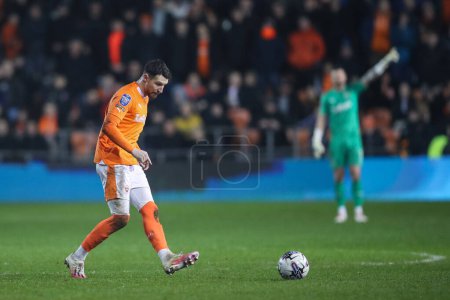 Photo for James Husband of Blackpool passes the ball during the Bristol Street Motors Trophy Semi-Final match Blackpool vs Peterborough United at Bloomfield Road, Blackpool, United Kingdom, 20th February 202 - Royalty Free Image