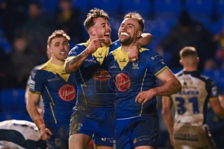 Photo for James Harrison of Warrington Wolves celebrates his try during the Betfred Super League Round 2 match Warrington Wolves vs Hull FC at Halliwell Jones Stadium, Warrington, United Kingdom, 23rd February 202 - Royalty Free Image