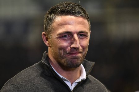 Photo for Sam Burgess Head Coach of Warrington Wolves during the pre match interview ahead of the Betfred Super League Round 2 match Warrington Wolves vs Hull FC at Halliwell Jones Stadium, Warrington, United Kingdom, 23rd February 202 - Royalty Free Image