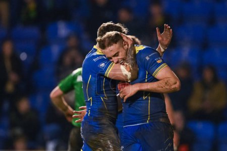 Photo for James Harrison of Warrington Wolves celebrates his try during the Betfred Super League Round 2 match Warrington Wolves vs Hull FC at Halliwell Jones Stadium, Warrington, United Kingdom, 23rd February 202 - Royalty Free Image