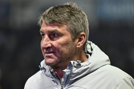 Photo for Tony Smith Head Coach of Hull FC during the pre match interview during the Betfred Super League Round 2 match Warrington Wolves vs Hull FC at Halliwell Jones Stadium, Warrington, United Kingdom, 23rd February 202 - Royalty Free Image