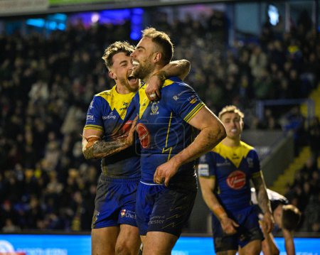 Photo for Lachlan Fitzgibbon of Warrington Wolves celebrates his try to make it 30-10 Warrington, during the Betfred Super League Round 2 match Warrington Wolves vs Hull FC at Halliwell Jones Stadium, Warrington, United Kingdom, 23rd February 202 - Royalty Free Image