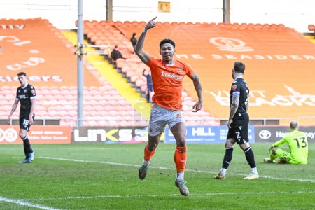 Photo for Jordan Lawrence-Gabriel of Blackpool celebrates his goal to make it 4-1 during the Sky Bet League 1 match Blackpool vs Bolton Wanderers at Bloomfield Road, Blackpool, United Kingdom, 24th February 202 - Royalty Free Image