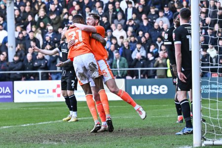 Photo for Marvin Ekpiteta of Blackpool celebrates his goal to make it 2-1 during the Sky Bet League 1 match Blackpool vs Bolton Wanderers at Bloomfield Road, Blackpool, United Kingdom, 24th February 202 - Royalty Free Image