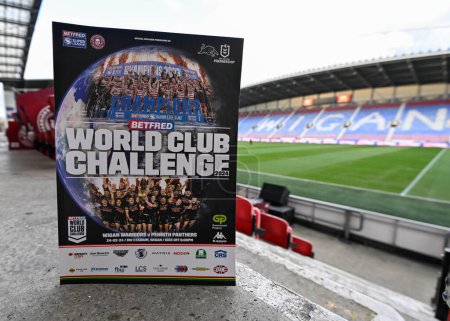 Photo for The match day program in the stands of the DW Stadium ahead of the match, during the 2024 World Club Challenge match Wigan Warriors vs Penrith Panthers at DW Stadium, Wigan, United Kingdom, 24th February 202 - Royalty Free Image