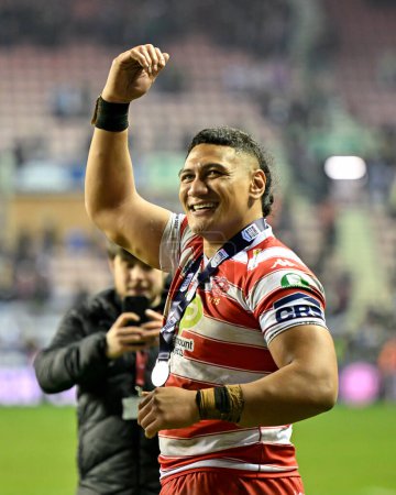 Photo for Patrick Mago of Wigan Warriors celebrates the during the World Club Challenge victory, 2024 World Club Challenge match Wigan Warriors vs Penrith Panthers at DW Stadium, Wigan, United Kingdom, 24th February 202 - Royalty Free Image