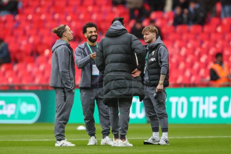 Photo for Kostas Tsimikas of Liverpool Mohamed Salah of Liverpool Darwin Nez of Liverpool and Harvey Elliott of Liverpool arrive during the Carabao Cup Final match Chelsea vs Liverpool at Wembley Stadium, London, United Kingdom, 25th February 202 - Royalty Free Image