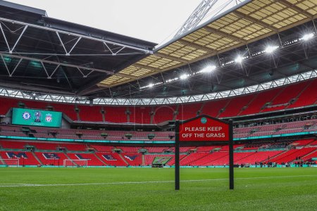 Photo for A Please keep off the grass sign during the Carabao Cup Final match Chelsea vs Liverpool at Wembley Stadium, London, United Kingdom, 25th February 202 - Royalty Free Image