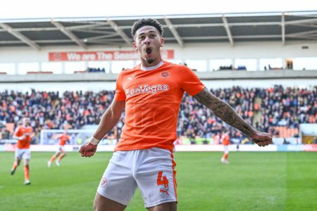 Photo for Jordan Lawrence-Gabriel of Blackpool celebrates his goal to make it 4-1 during the Sky Bet League 1 match Blackpool vs Bolton Wanderers at Bloomfield Road, Blackpool, United Kingdom, 24th February 202 - Royalty Free Image