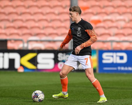 Photo for George Byers of Blackpool during the pre-game warmup ahead of the Sky Bet League 1 match Blackpool vs Bolton Wanderers at Bloomfield Road, Blackpool, United Kingdom, 24th February 202 - Royalty Free Image