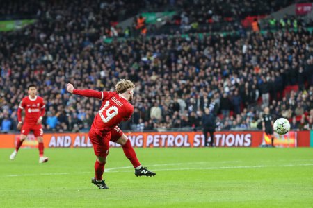 Photo for Harvey Elliott of Liverpool shoots on goal during the Carabao Cup Final match Chelsea vs Liverpool at Wembley Stadium, London, United Kingdom, 25th February 202 - Royalty Free Image