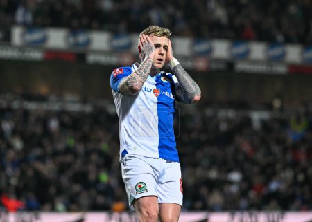 Photo for Sammie Szmodics of Blackburn Rovers reacts to a miss chance on goal, during the Emirates FA Cup 5th Round match Blackburn Rovers vs Newcastle United at Ewood Park, Blackburn, United Kingdom, 27th February 202 - Royalty Free Image